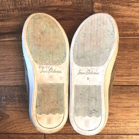 SAM Edelman Paven Embellished Studded Slip-On Sneakers in Taupe Suede Size 6 - Picture 10 of 10